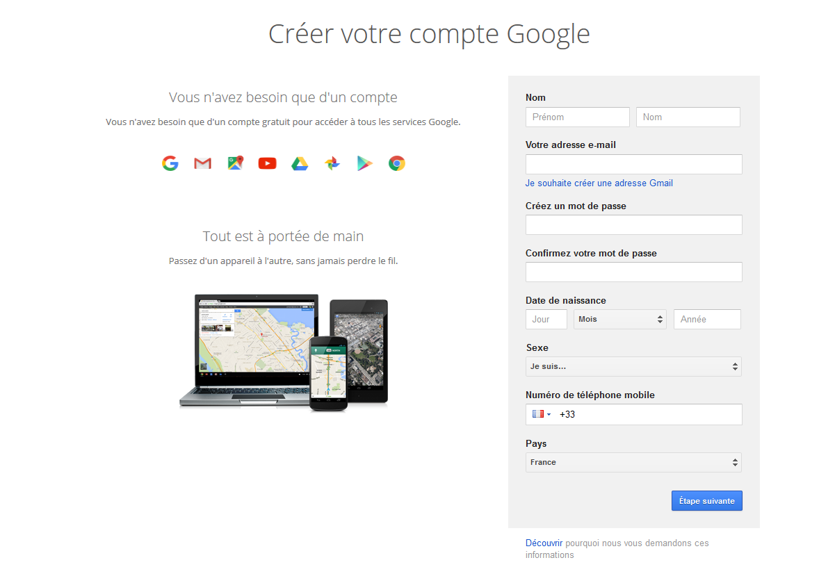 creation compte google