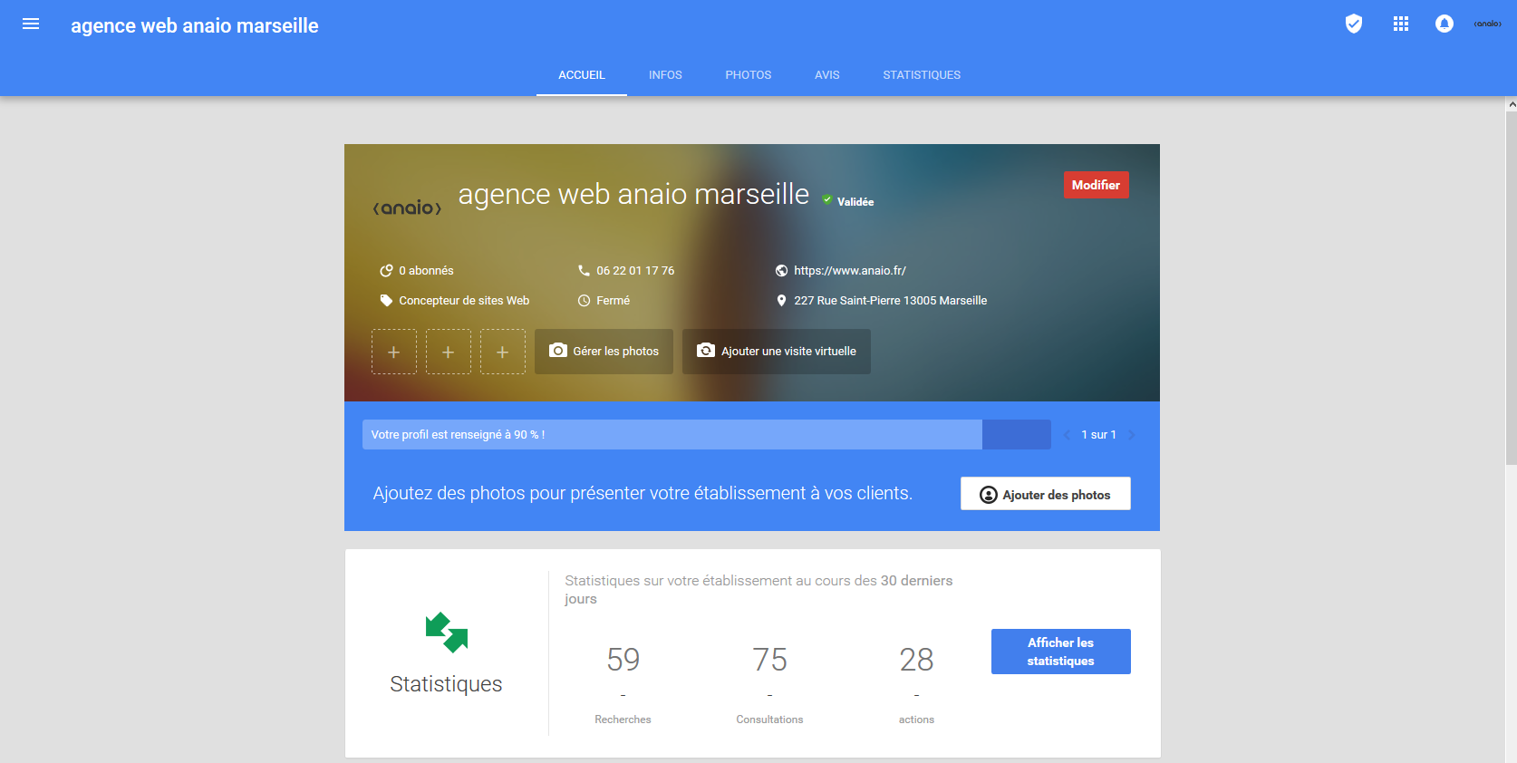 tableau de bord google my business