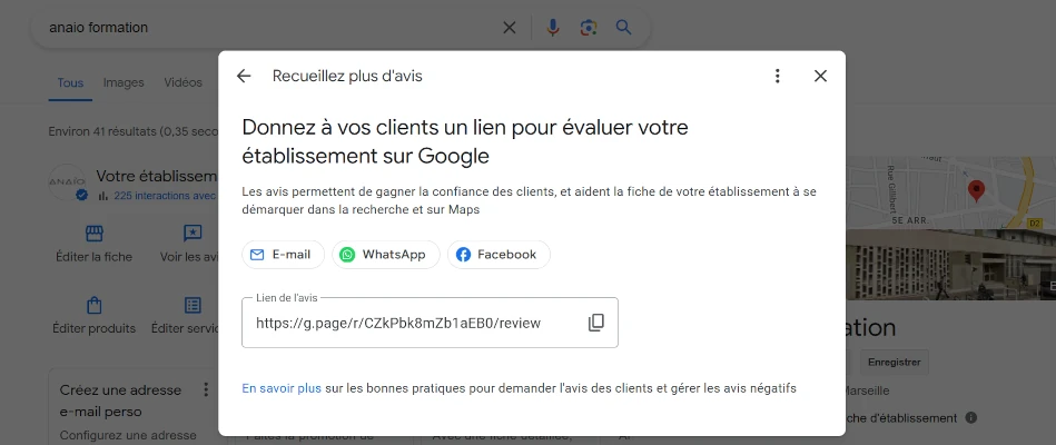 lien vers avis google capture exemple lien vers avis google