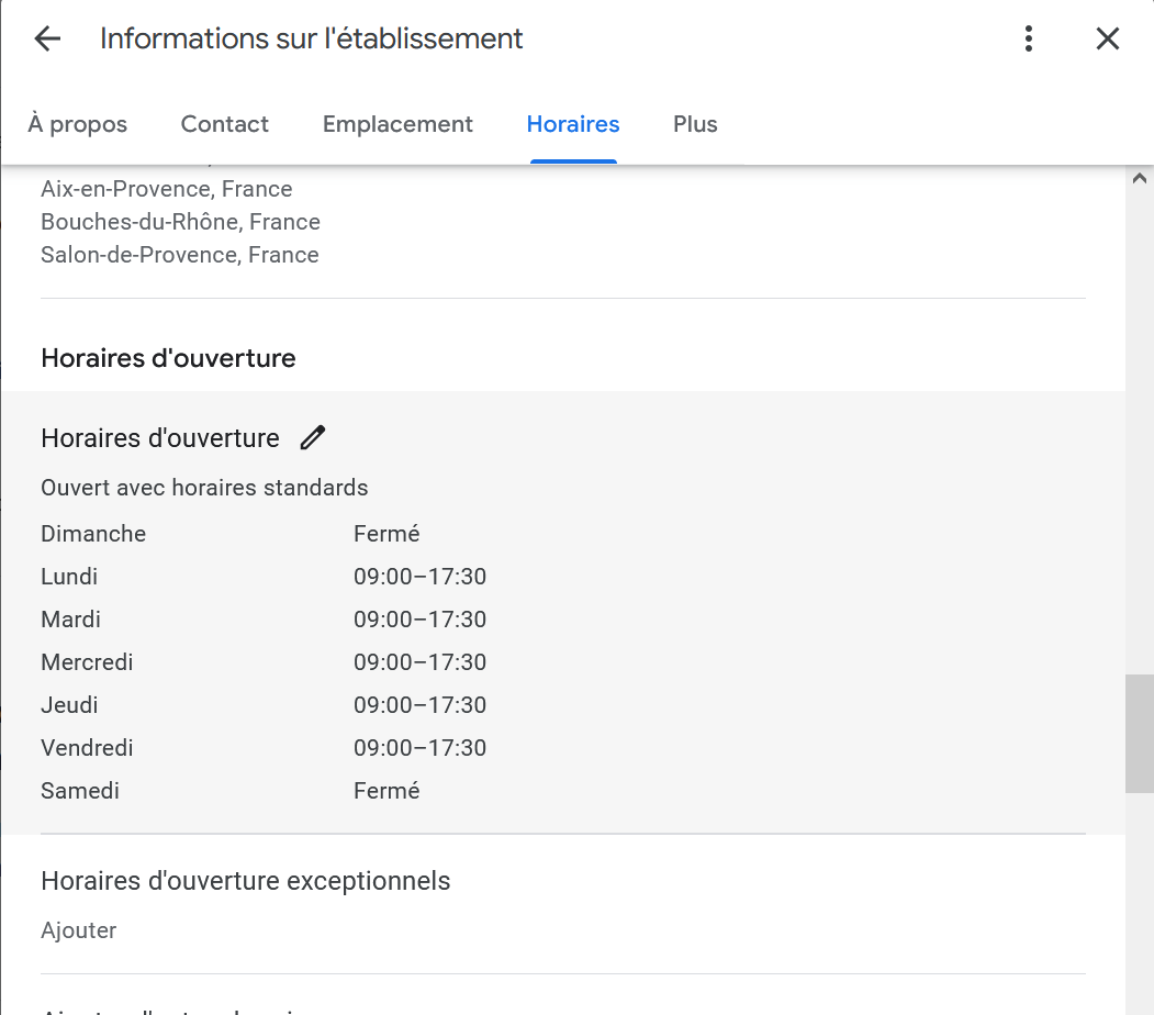 modification horaires fiche my business Modifier horaires fiche business profile google