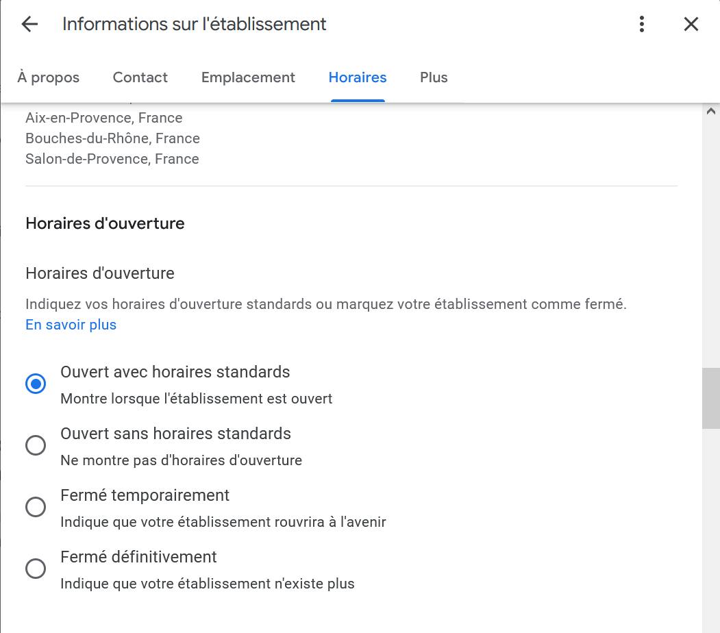 rouvrir fiche etablissement fermee temporairement faire apparaitre une fiche GMB fermée temporairement ou définitivement